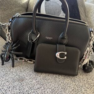 Coach Black Leather Satchel with Silver Accents